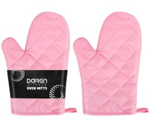 heat resistant thick cotton oven mitts set, soft quilted lining, strong grip potholders for hot pans and oven, kitchen mitt pair protect hands, cooking baking bbq gloves, 11 inch, pink