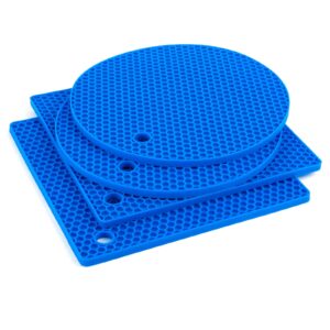 joyhalo trivets for hot dishes - hot pads for kitchen, silicone pot holders for hot pots and pans, silicone mats for kitchen countertops, table, flexible easy to wash and dry, true blue