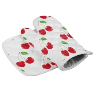 chic decor home set of oven mitt and pot holder sweet red cherry kitchen mittens heat resistance non-slip surface for kitchen bbq cooking baking grilling,cartoon fruit