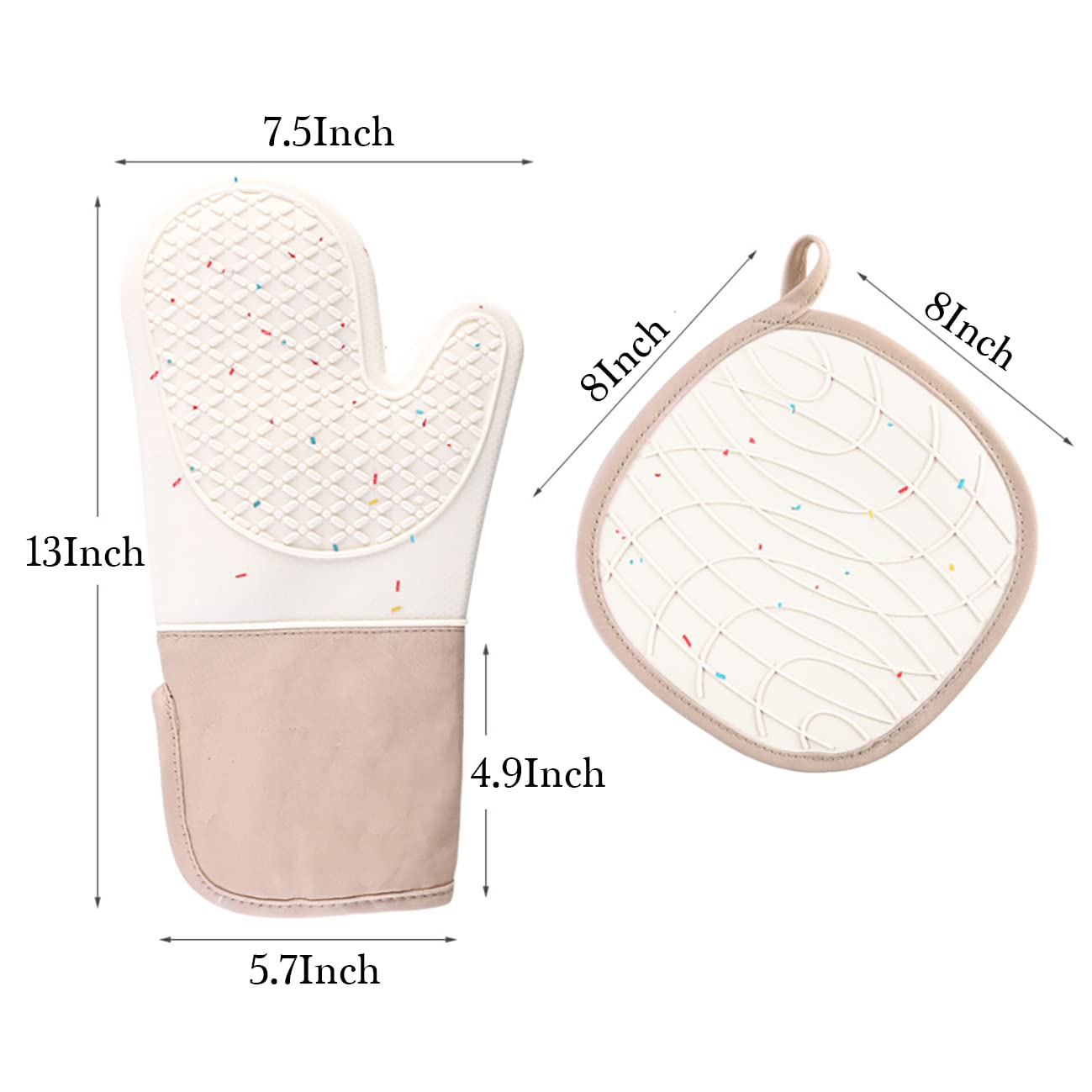 Oven Mitts and Pot Holders Sets 4Pcs Set, Lengthen High Heat Resistant Oven Glove Set, Waterproof Silicone Fashion Cute Microwave Gloves Safe for Baking,Cooking, BBQ