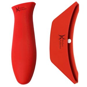 combo pack - silicone handle holder sleeve plus silicone assist handle (red)