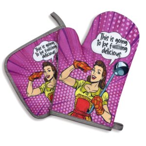 this is going to be fxxxing delicious,oven mitts and pot holders sets of 2，funny oven mitt，silicone non-slip oven mitts, for mom,perfect for kitchen,cooking,baking,grilling