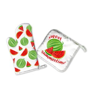 Summer Home Decor | Decorative Kitchen Oven Mitt Hot Plate Pot Holders | Sweet Summertime Watermelon Red Green | White Stove Home Decor Holiday Decorations | Mothers Day Gift Present