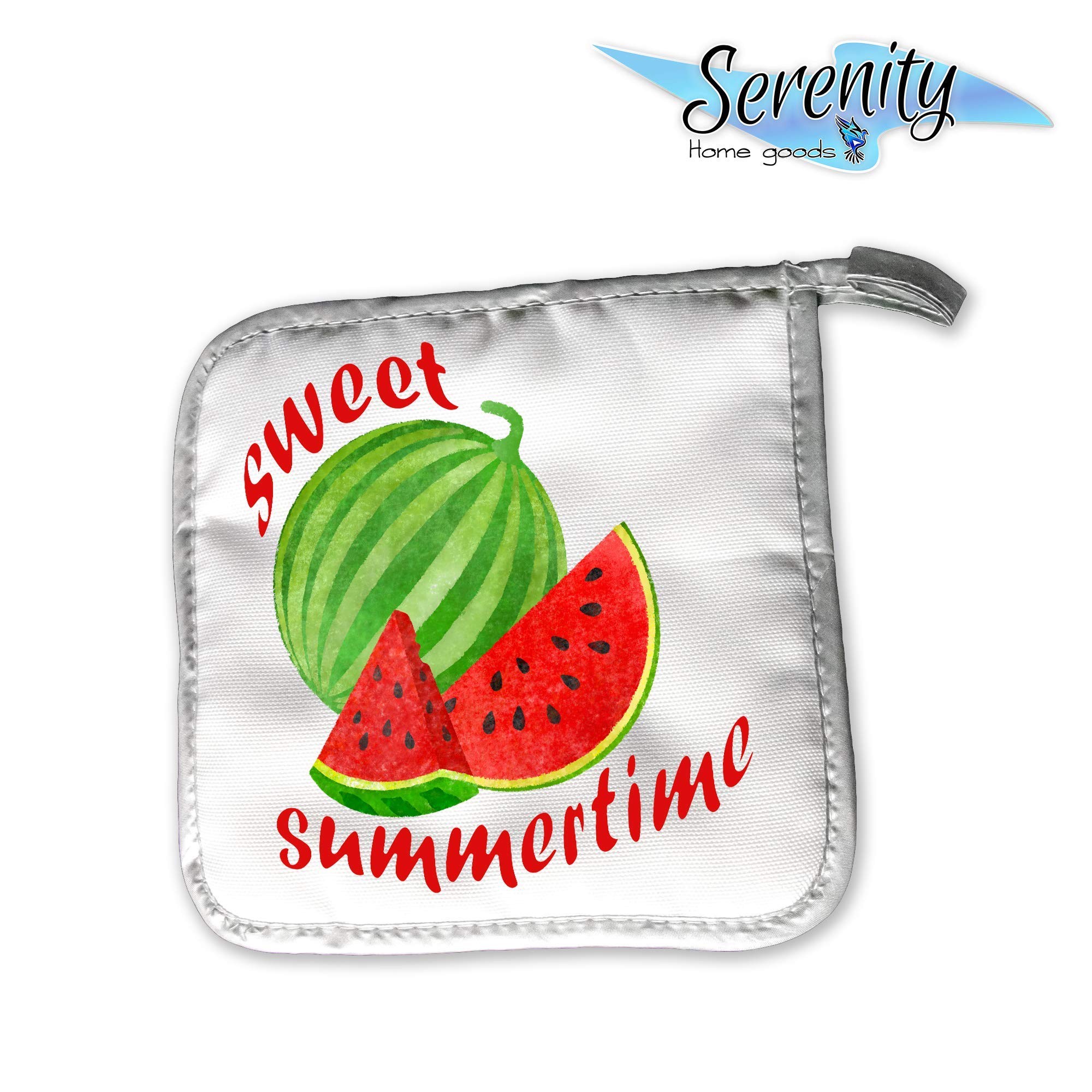 Summer Home Decor | Decorative Kitchen Oven Mitt Hot Plate Pot Holders | Sweet Summertime Watermelon Red Green | White Stove Home Decor Holiday Decorations | Mothers Day Gift Present