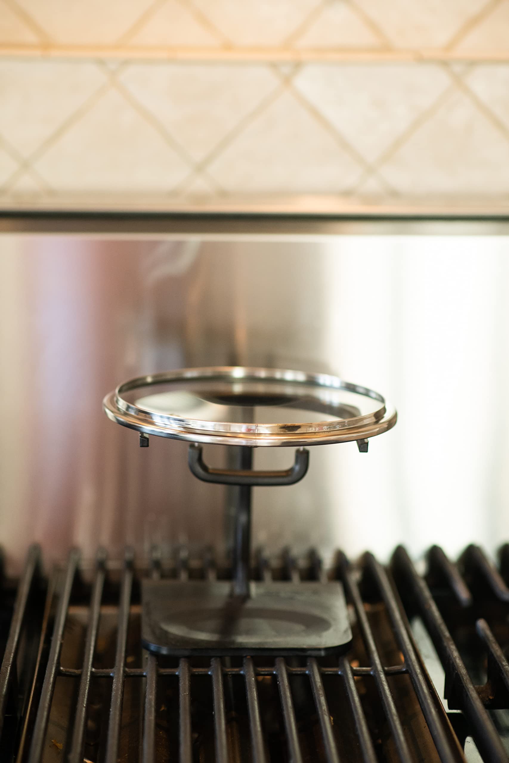 Hot Top Holder for Hot Pan Lids - No Burning of Hands - No Mess - No Condensation - Stone Black