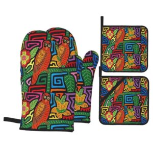 mola de panama oven mitts and pot holders sets for kitchen - heat resistant bbq oven gloves - polyester printing non-slip surface set of 4