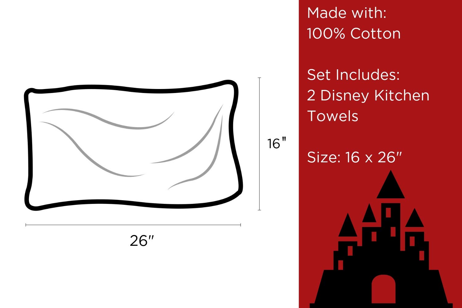 Disney 100% Cotton Kitchen Towels, 2pk, Perfect for Drying Dishes & Hands, Absorbent, Light Weight, and Adorable