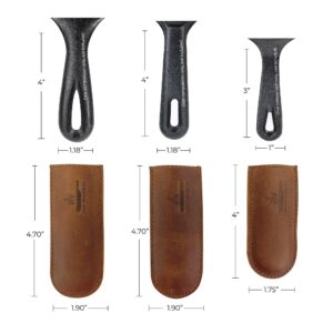 Cast Leather Co., Pan Handles Handmade from Full Grain Leather - Protect Hands from Hot, Great for Cast Iron Skillets - Kitchen, Food Accessory - Durable, Heat Resistant - 3 Pack, Bourbon Brown