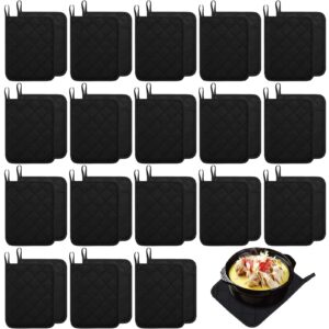 hoolerry 20 pieces cotton pocket pot holders for kitchen oven diy pot holders 7 x 9 inch heat resistance pot holder pot holders with hanging loops for baking accessories(black)