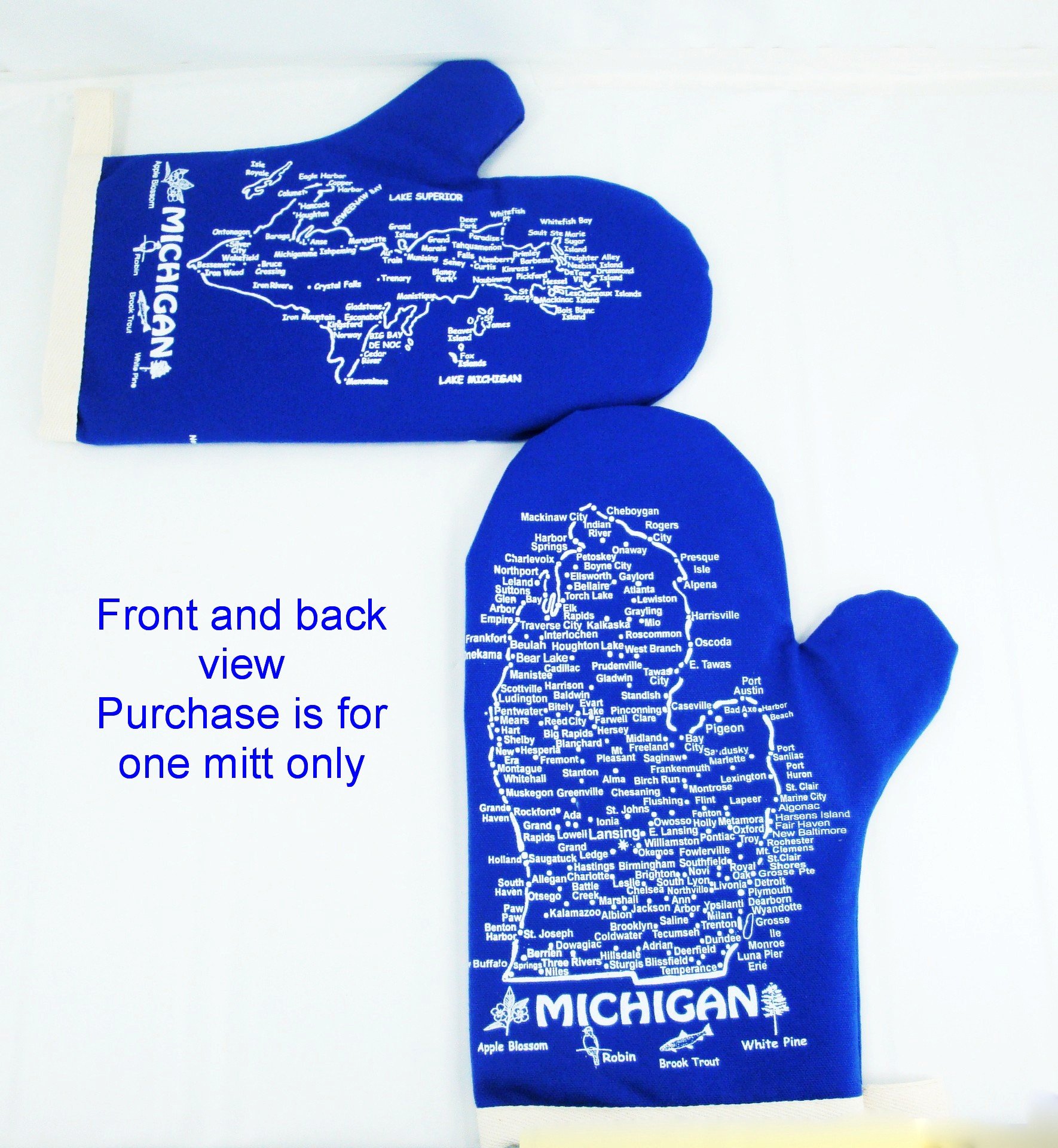 Professional S Michigan Oven Mitt-Upper & Lower Peninsula Map-Blue-Qty-1