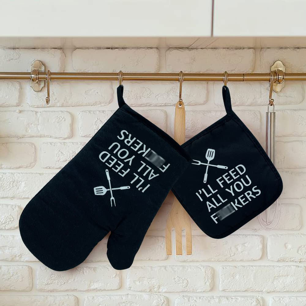 I'll Feed All You Fxxkers，Oven Mitts and Pot Holders Sets of 2，Funny Oven Mitt，Friend Birthday Gift，Birthday Gifts for Men，Gift for Chef, Lovers, Mom