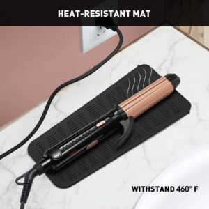 ZAXOP Silicone Heat Resistant Mat,Flat Iron Holder,Used as Heat Resistant Pad and Storage Pouch for Hot Hair Tools.(Wave,Black)