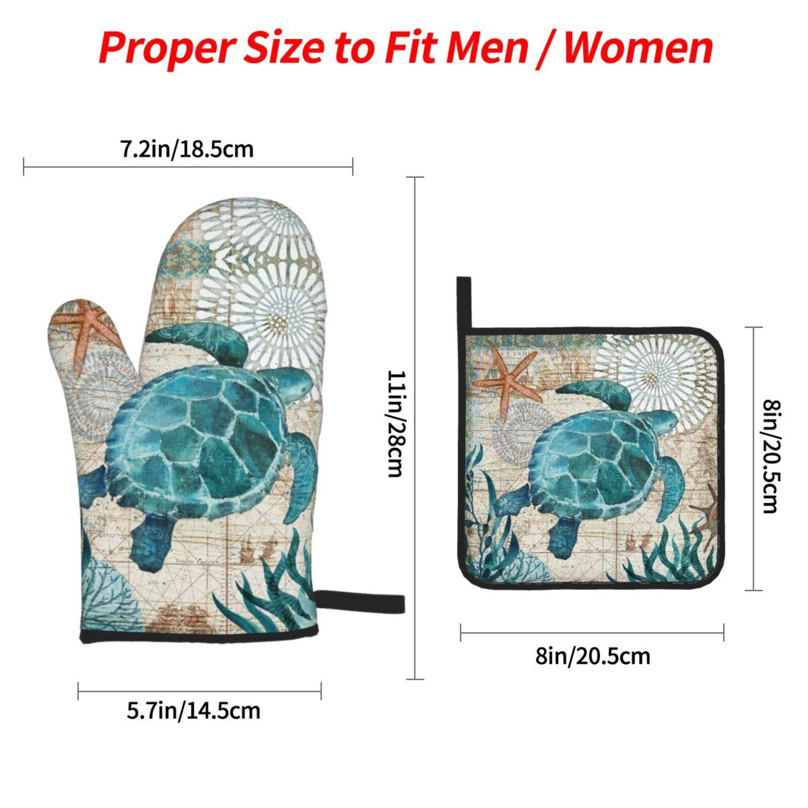 MSGUIDE Sea Turtle Oven Mitts and Pot Holders Sets, Heat Resistant 4 Pcs for Safe BBQ Cooking Baking Grilling