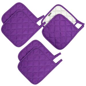 100% cotton potholders kitchen everyday basic terry pot holder heat resistant large coaster hot pads kit trivets set for cooking and baking set of 6 grape