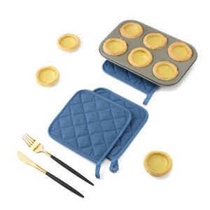 Potholders Set Trivets Kitchen Heat Resistant Pure Cotton Coasters Hot Pads Pot Holders Set of 6 for Everyday Cooking and Baking by 7 x 7 Inch (Blue)