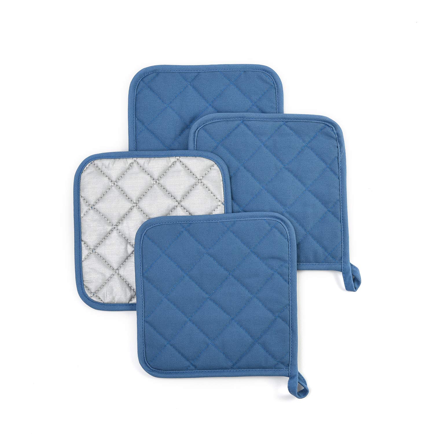 Potholders Set Trivets Kitchen Heat Resistant Pure Cotton Coasters Hot Pads Pot Holders Set of 6 for Everyday Cooking and Baking by 7 x 7 Inch (Blue)