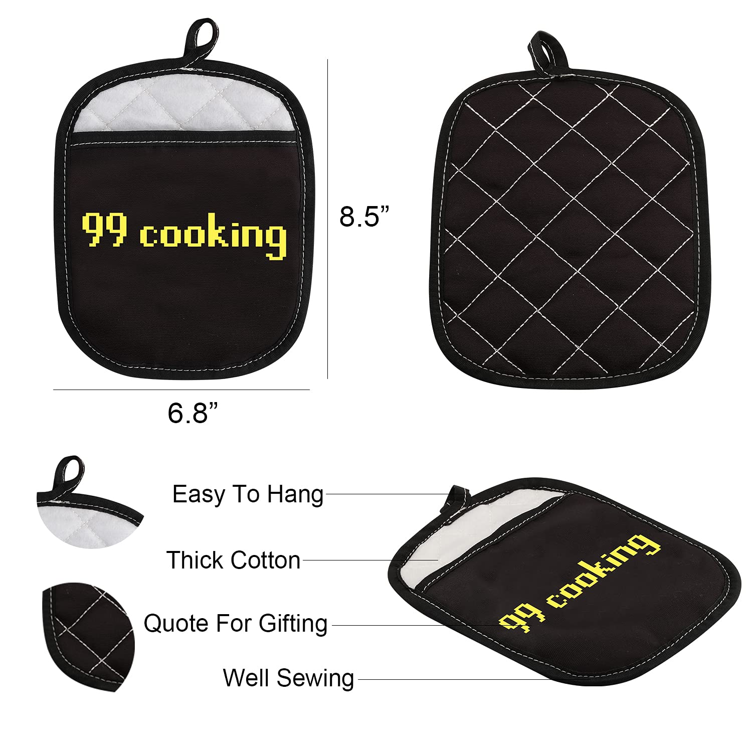Funny Gamer Gift 99 Cooking Baking Oven Pads Pot Holder with Pocket Gaming Gift (99 Cooking)