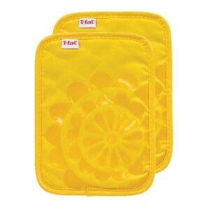 t-fal 2-pack medallion design 100% cotton and silicone pot holder - heat-resistant silicone grip - lemon