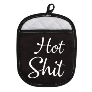 funny oven pads pot holder with pocket for baker hot shit humor gift gag baking gift (hot shit)