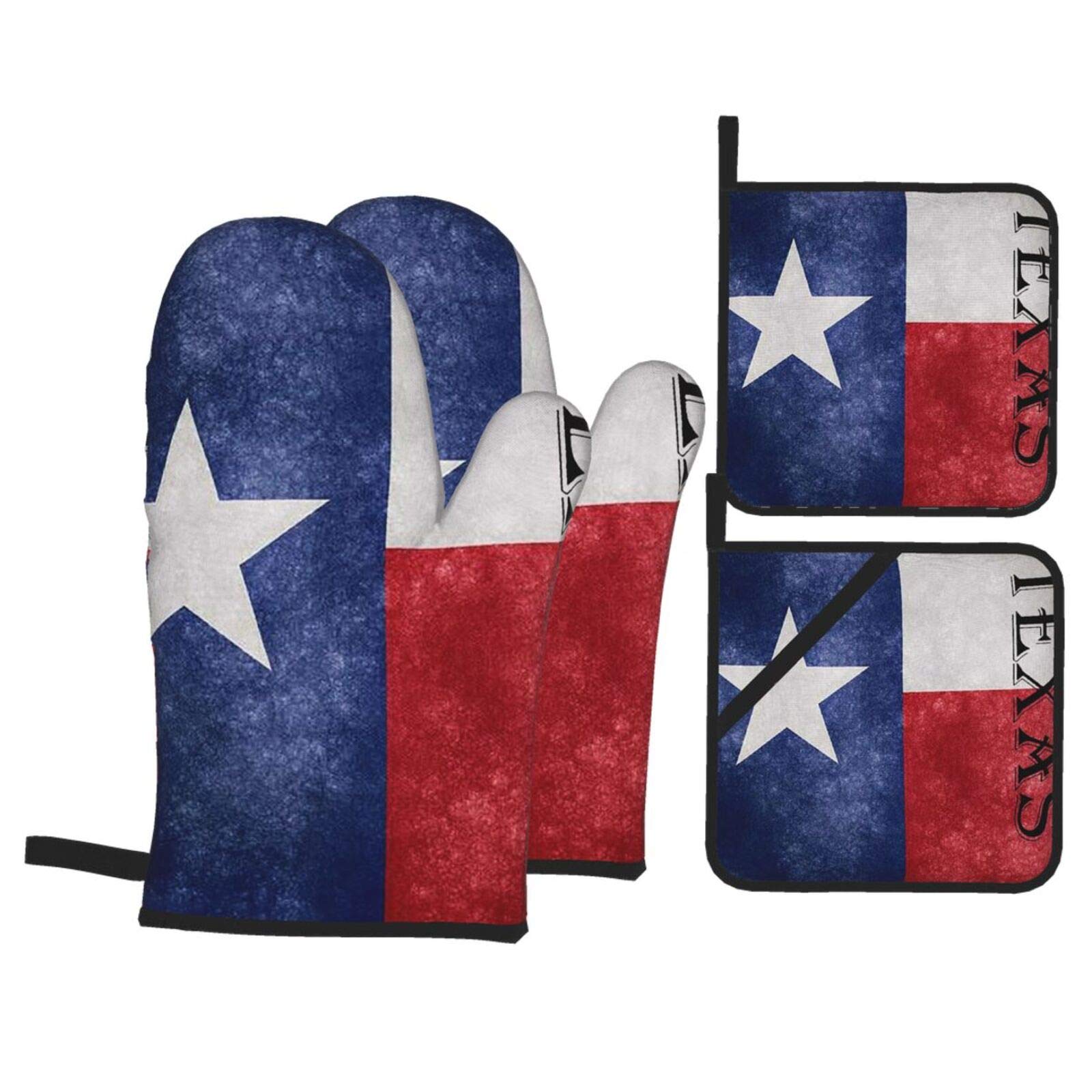 Msacrh Texas Flag Oven Mitts and Pot Holders Sets of 4, Cotton Lining with Non-Slip Hot Pads Heat Resistant Oven Gloves for Kitchen Cooking Baking Grilling