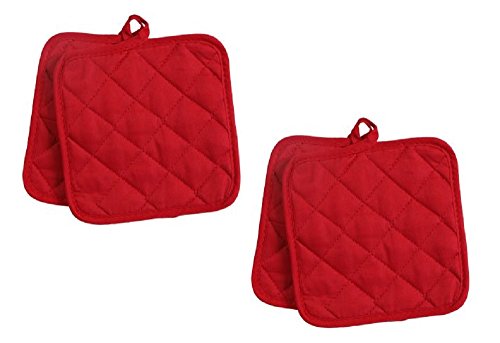 Pack of Four (4) Red Home Store Cotton Pot Holders (2 Sets of 2) (2, Red) Reluen