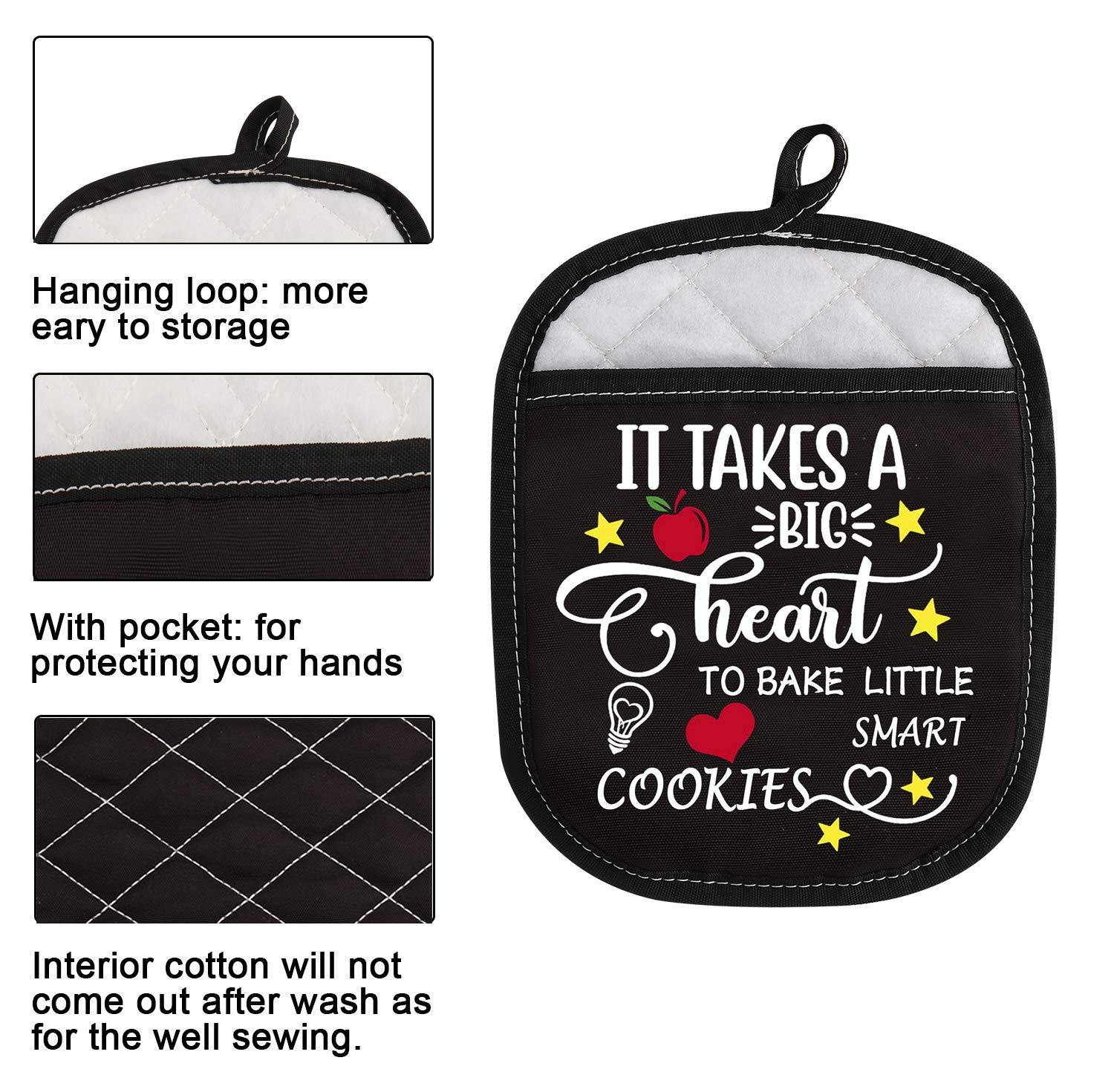 Oven Pads Pot Holder with Pocket for Teacher It Takes A Big Heart to Bake Little Smart Cookies (Bake Little Smart Cookies)