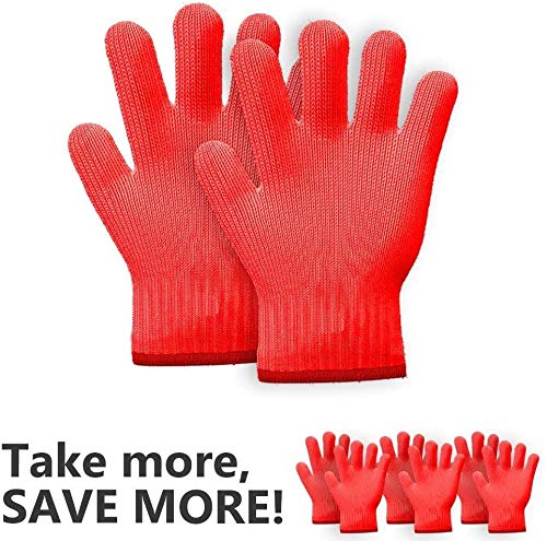 Killer's Instinct Outdoors 1 Pair Heat Resistant Gloves Oven Gloves Heat Resistant with Fingers Red Oven Mitts Kitchen Pot Holders Cotton Gloves Red Kitchen Gloves Double Oven Mitt Set