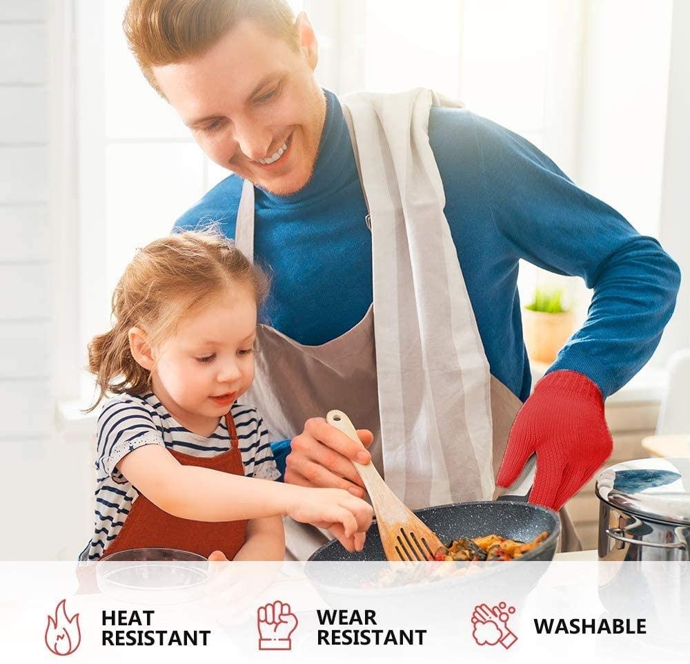 Killer's Instinct Outdoors 1 Pair Heat Resistant Gloves Oven Gloves Heat Resistant with Fingers Red Oven Mitts Kitchen Pot Holders Cotton Gloves Red Kitchen Gloves Double Oven Mitt Set