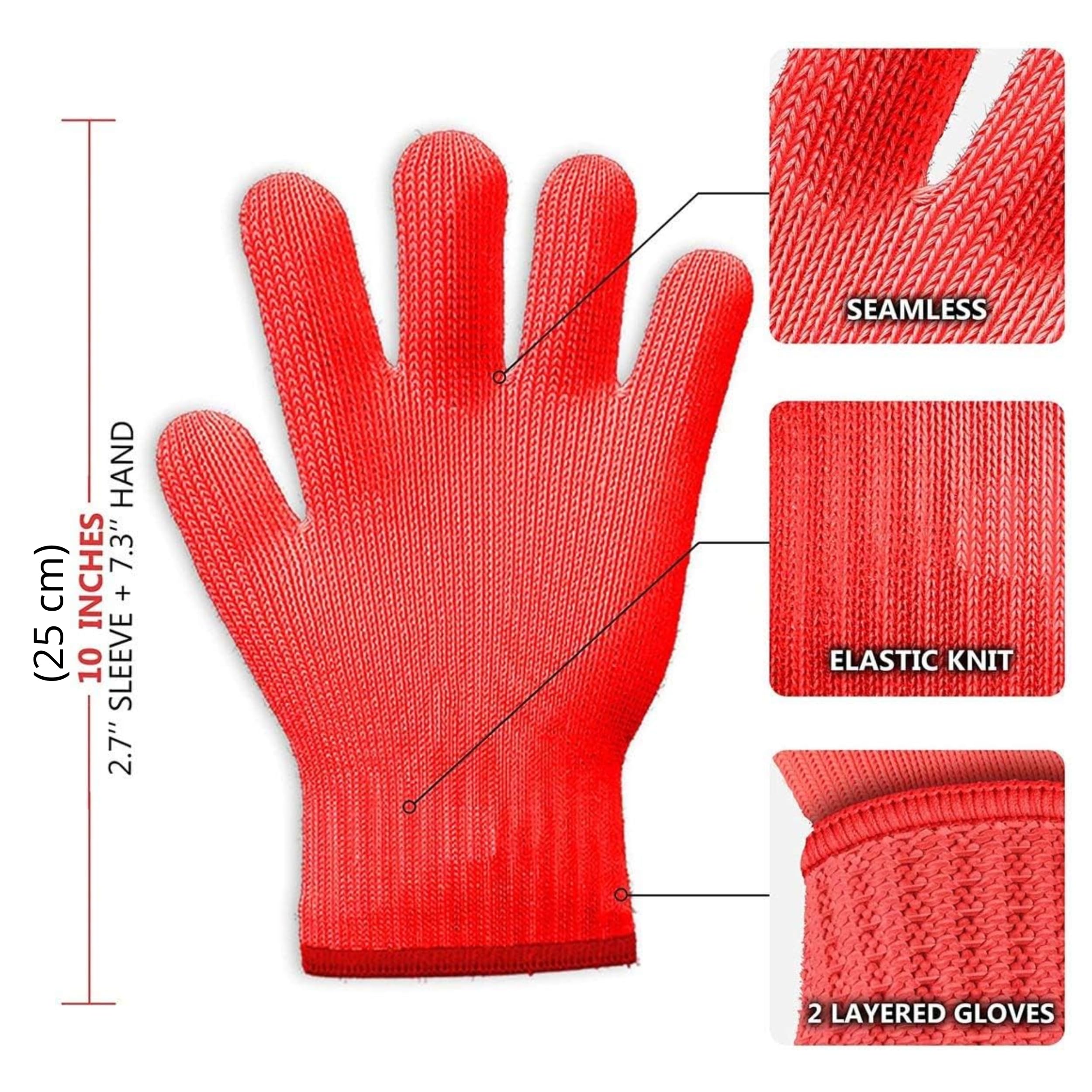 Killer's Instinct Outdoors 1 Pair Heat Resistant Gloves Oven Gloves Heat Resistant with Fingers Red Oven Mitts Kitchen Pot Holders Cotton Gloves Red Kitchen Gloves Double Oven Mitt Set