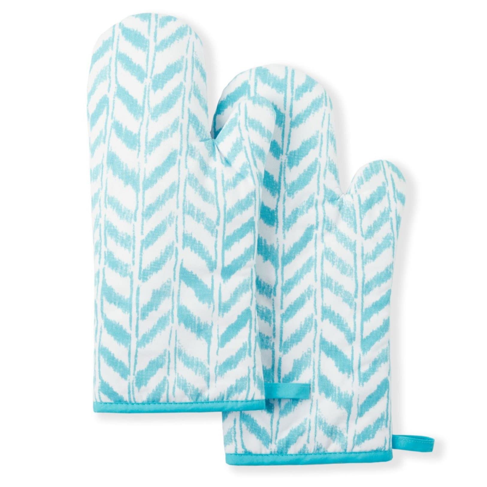 Tommy Bahama Maui Herringbone Oven Mitt 2-Pack Set, Aqua Blue, 7"x14"