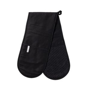 qfunaccess 7.5 x 32 inches heat resistance double oven mitt with flexibility cotton, up to 450 f heat resistant (black)