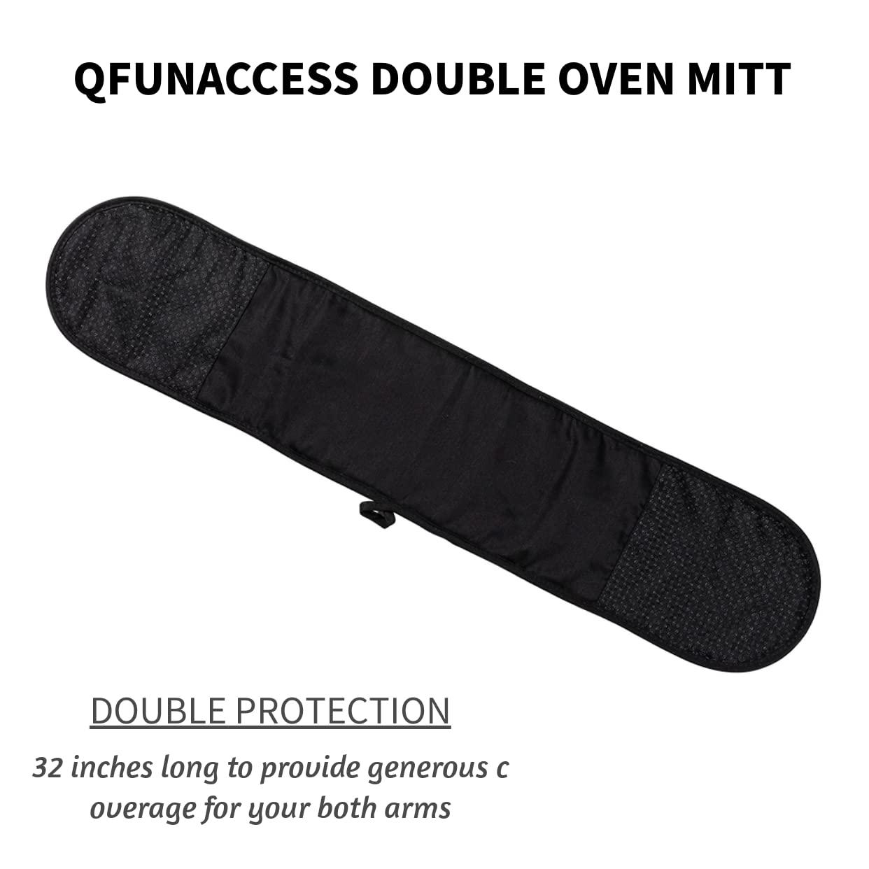 QFUNACCESS 7.5 x 32 Inches Heat Resistance Double Oven Mitt with Flexibility Cotton, UP to 450 F Heat Resistant (Black)