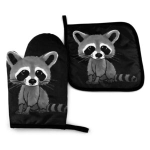 vgfjhndf cartoon cute raccoon oven mitts and pot holders set,heat non-slip resistant waterproof gloves for kitchen cooking baking,bbq,grilling