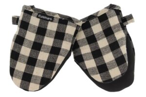 cuisinart buffalo check mini oven mitts - 2 pack, black and ivory plaid design - handle hot kitchen items safely - non-slip grip mini oven gloves with insulated pockets - 5.5 x 7.25 inches