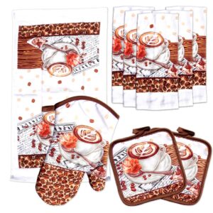 lobyn value pack kitchen towel oven mitts and pot holders sets, pot holders and oven mitts sets, kitchen mittens and pot holder set, potholder set, mittens kitchen coffee design