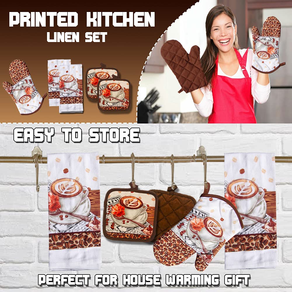 Lobyn Value Pack Kitchen Towel Oven Mitts and Pot Holders Sets, Pot Holders and Oven Mitts Sets, Kitchen Mittens and Pot Holder Set, Potholder Set, Mittens Kitchen Coffee Design