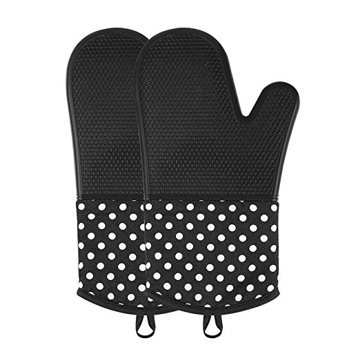 OVAWA Silicone Oven Mitts, Extra Long Kitchen Oven Gloves, Professional Heat Resistant Baking Gloves, 1 Pair, Black