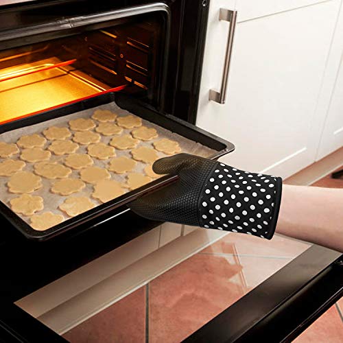 OVAWA Silicone Oven Mitts, Extra Long Kitchen Oven Gloves, Professional Heat Resistant Baking Gloves, 1 Pair, Black