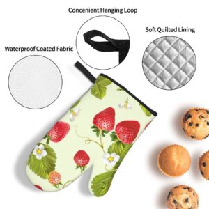 YILEQUAN Lovely Strawberry Print Oven Mitts and Pot Holders Sets,Kitchen Oven Glove High Heat Resistant 500 Degree Oven Mitts and Potholder,Surface Safe for Baking, Cooking, BBQ,Pack of 3, One Size