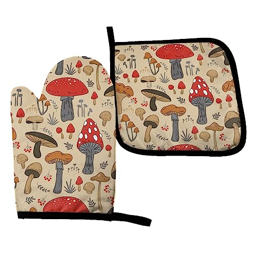 RENGMIAN Various Mushroom Art Oven Mitts and Pot Holders Heat Resistant Oven Gloves Safe Cooking Baking Grilling