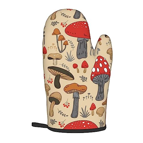 RENGMIAN Various Mushroom Art Oven Mitts and Pot Holders Heat Resistant Oven Gloves Safe Cooking Baking Grilling