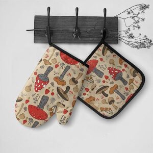 RENGMIAN Various Mushroom Art Oven Mitts and Pot Holders Heat Resistant Oven Gloves Safe Cooking Baking Grilling