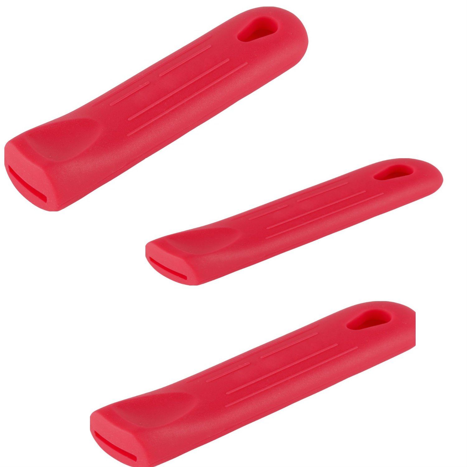 Winco Bundle of 3 Red Silicone Handle Sleeves; 3 Sized of Pot and Skillet Handle Holders