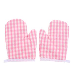2pcs kids oven mitts heat resistant for children play kitchen, anti- scald gloves microwave oven gloves kitchen mitts for kids toddler safe baking cooking (pink checkered)