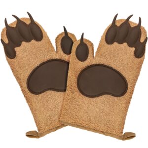 fairly odd novelties fon-10278 bear oven mitts set funny and cute kitchen mittens/potholders for baking christmas or everyday cooking gloves, one size brown