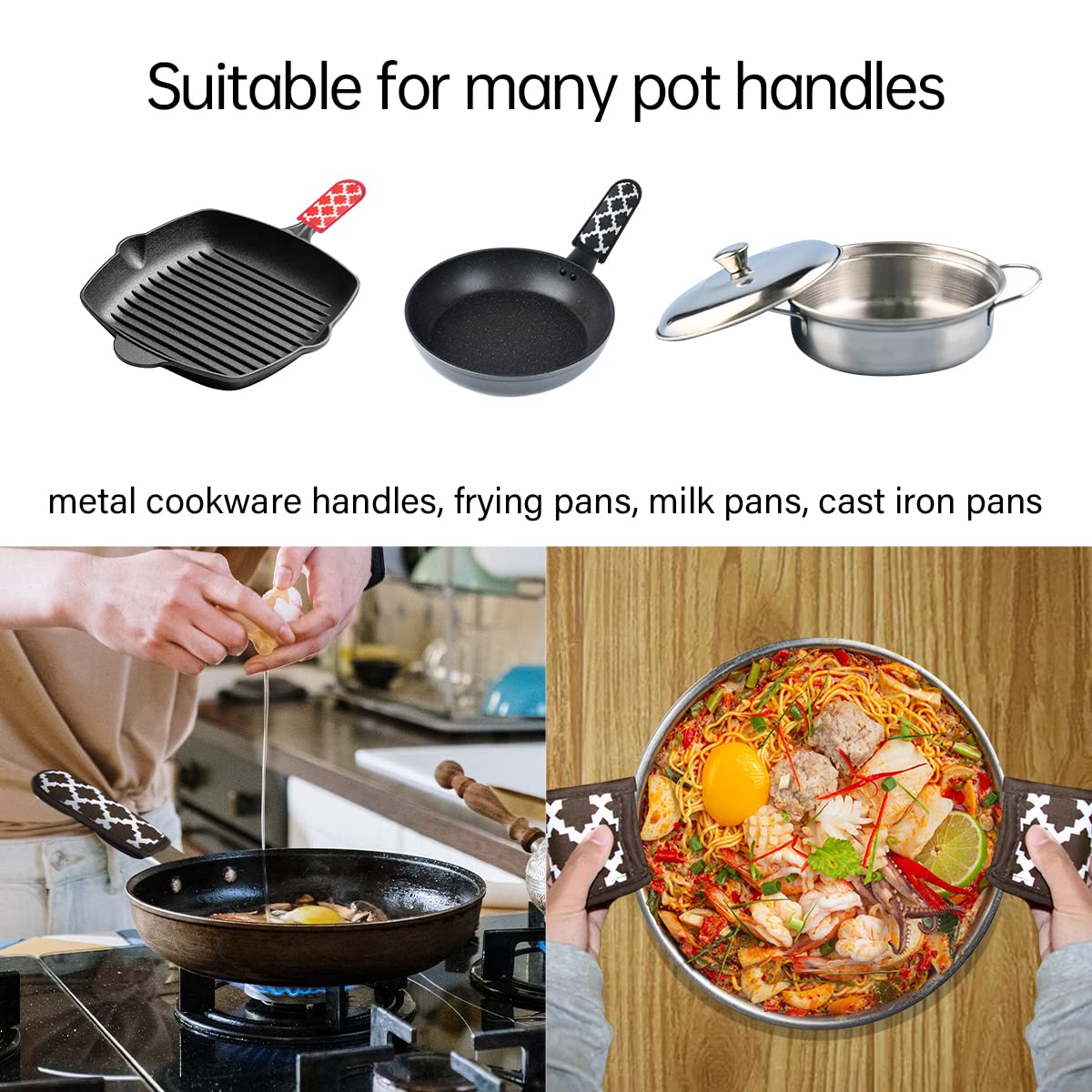 LYART 3 Pieces Hot Pot Handle Holder Cover for Kitchen Heat Resistant Hot Handle Sleeve Holder Cast Iron Pan Skillet Handle