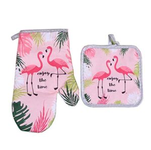 sohapy oven mitt & potholders set kitchen heat resistant and machine washable for cooking baking grilling and bbq decorative (pink)