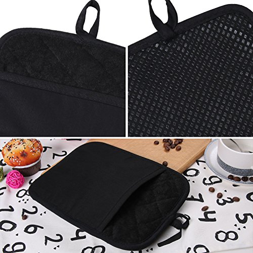 Lifaith 100% Cotton with Silicone Kitchen Everyday Basic Pot Holder Heat Resistant Coaster Potholder Oven Mitts with Pocket for Cooking and Baking Set of 2 Black