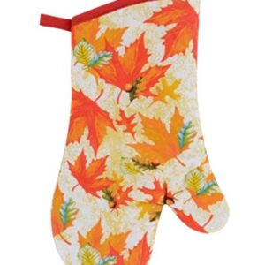 Combined Fall Kitchen Pot Holder and Mitt - Autumn Oven Mitt and Pot Holder Set - Maple Leaves -3 Items