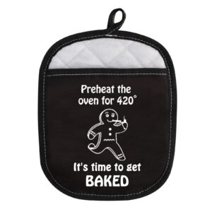 funny marijuana 420 novelty kitchen accessories preheat the oven for 420 it’s time to get baked oven pot holder with pocket (preheat 420)